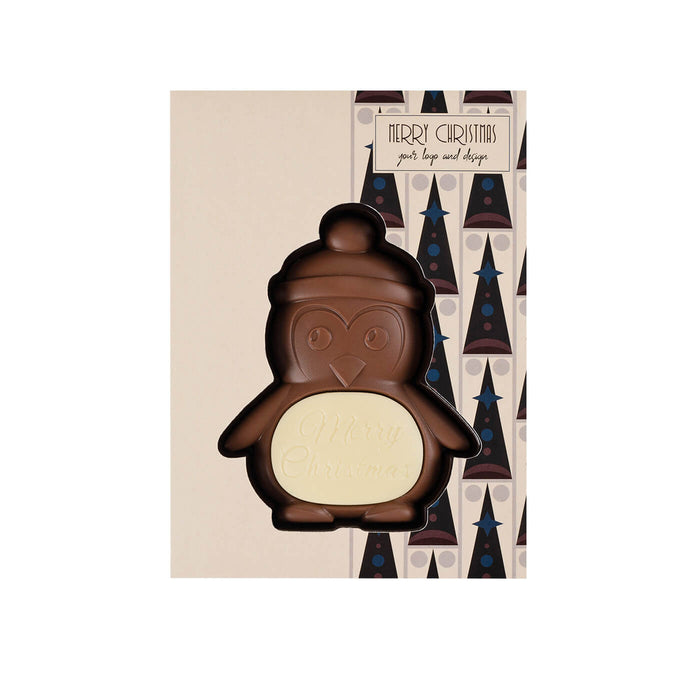 Chocolade pinguïn met logo in eigen verpakking (65 g)
