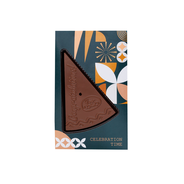 Chocolade taartpunt met logo in eigen verpakking (65 g)