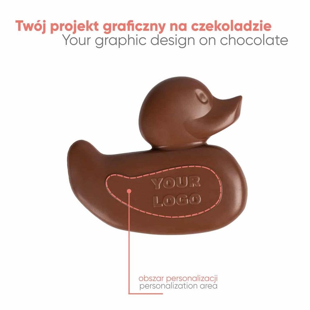 Chocolade eend zonder doos, met het gebied voor je eigen ontwerp aangegeven