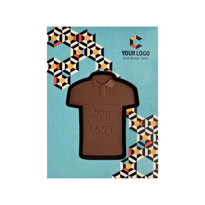 Chocolade shirt met logo in eigen verpakking (65 g)