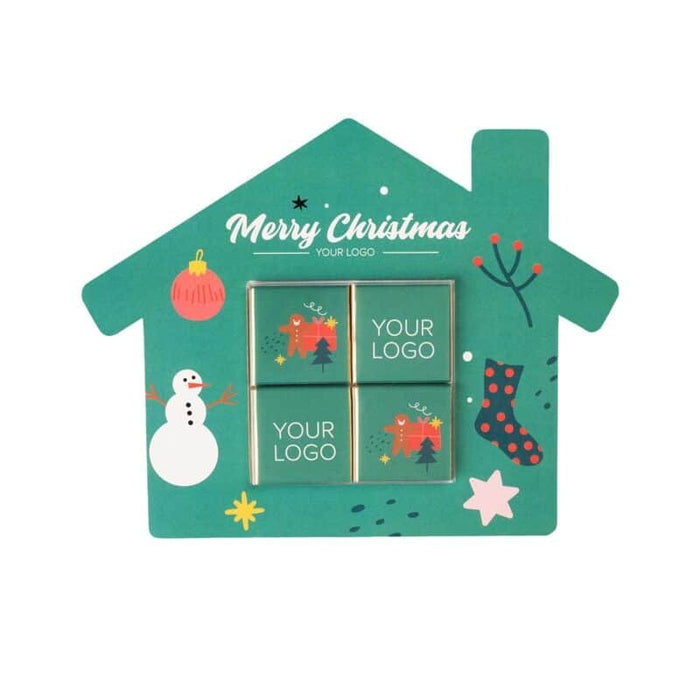 Kerst Chocolade Set in Huisvormige Kaart – Een Feestelijk Cadeau dat Warmte Brengt