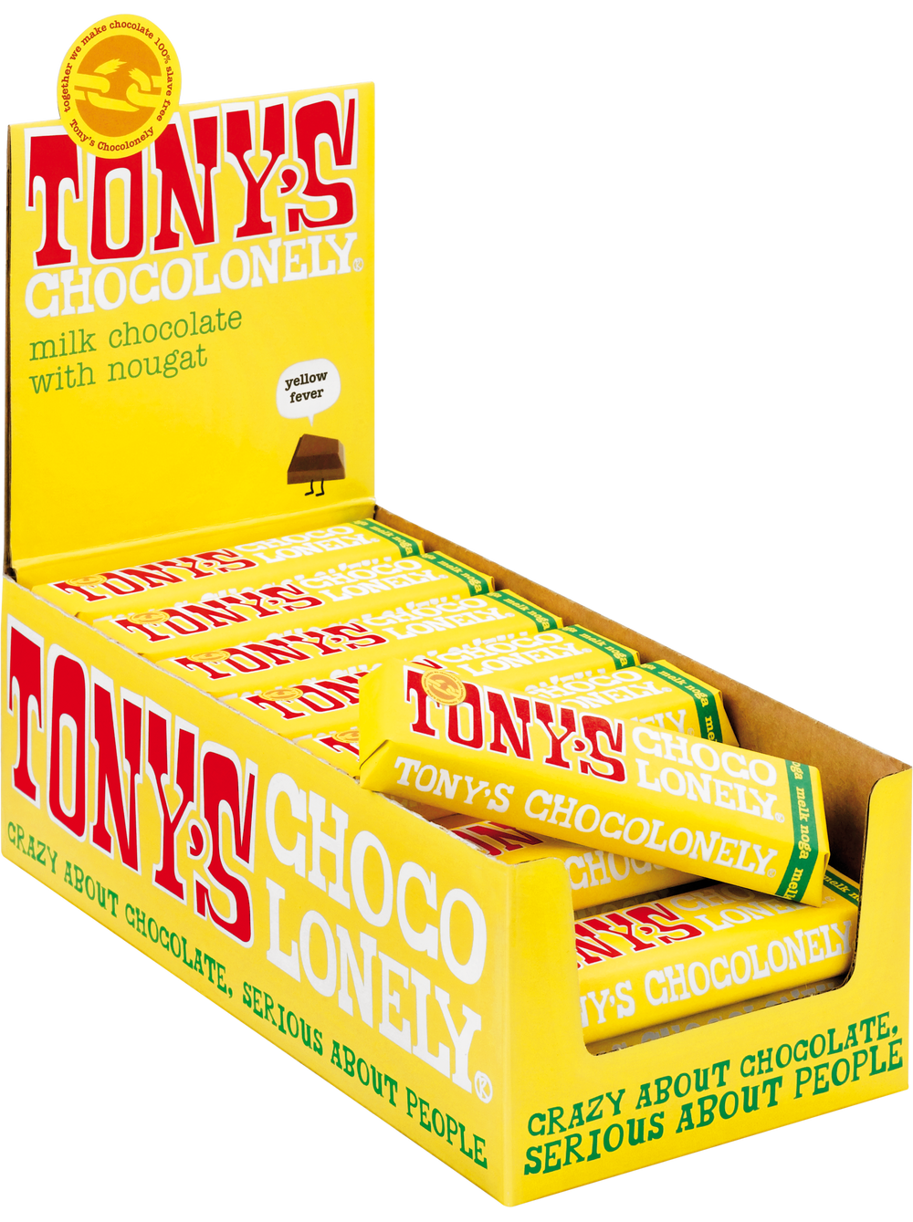 Tony's Chocolonely reepje melk noga, geopende verpakking
