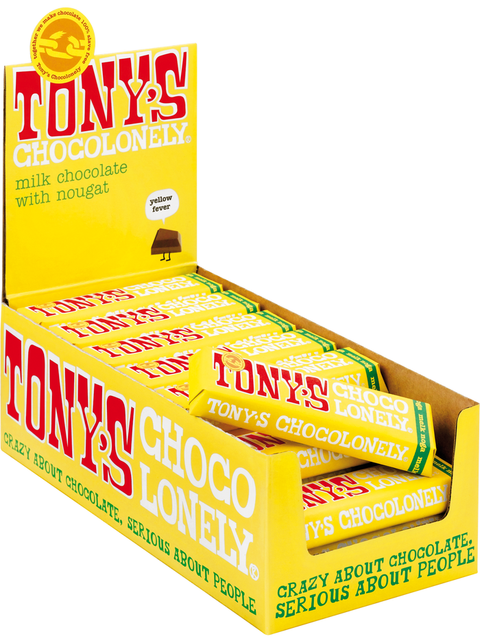Tony's Chocolonely reepje melk noga (47 gram), doos van 35