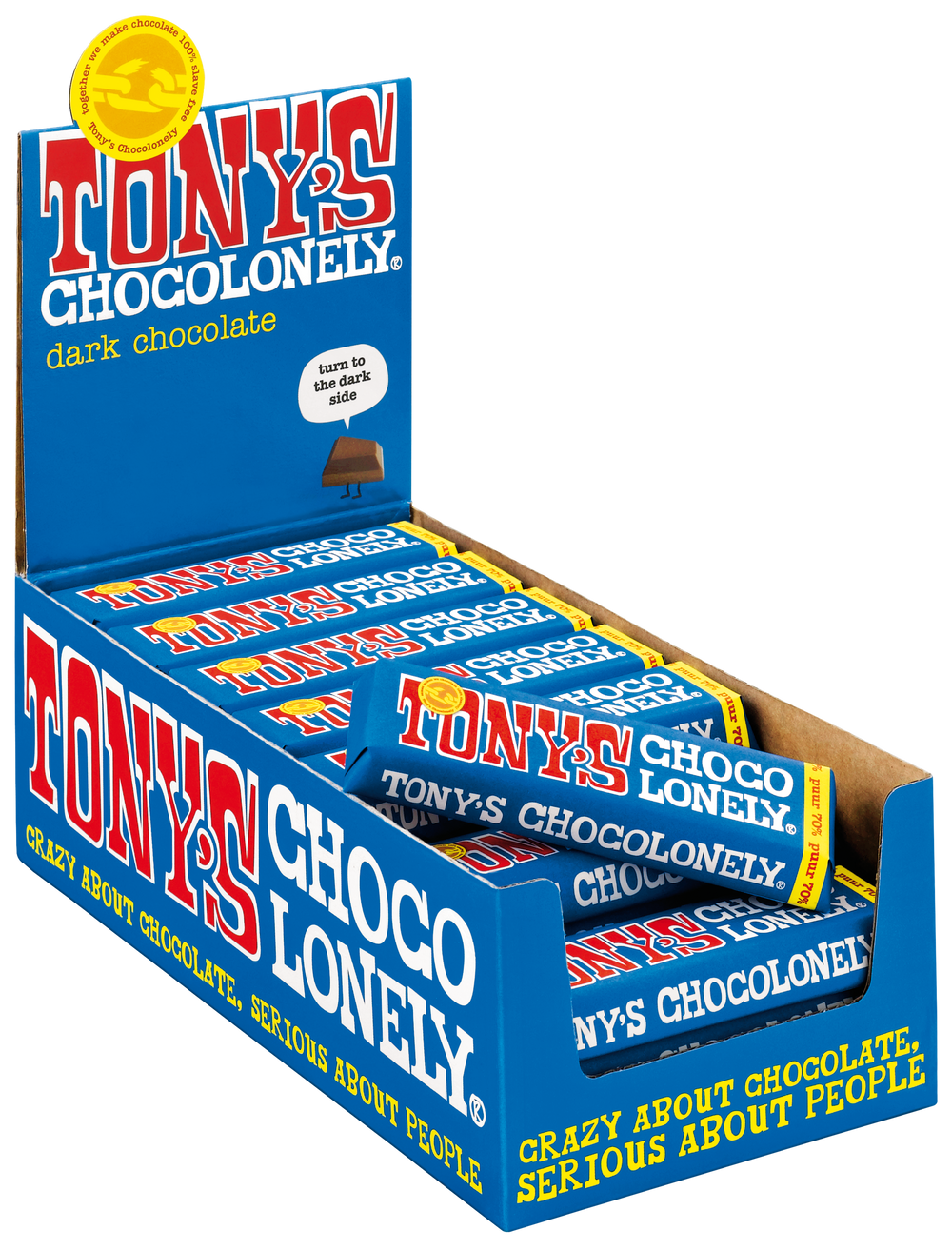 Tony's Chocolonely reepje puur, geopende verpakking