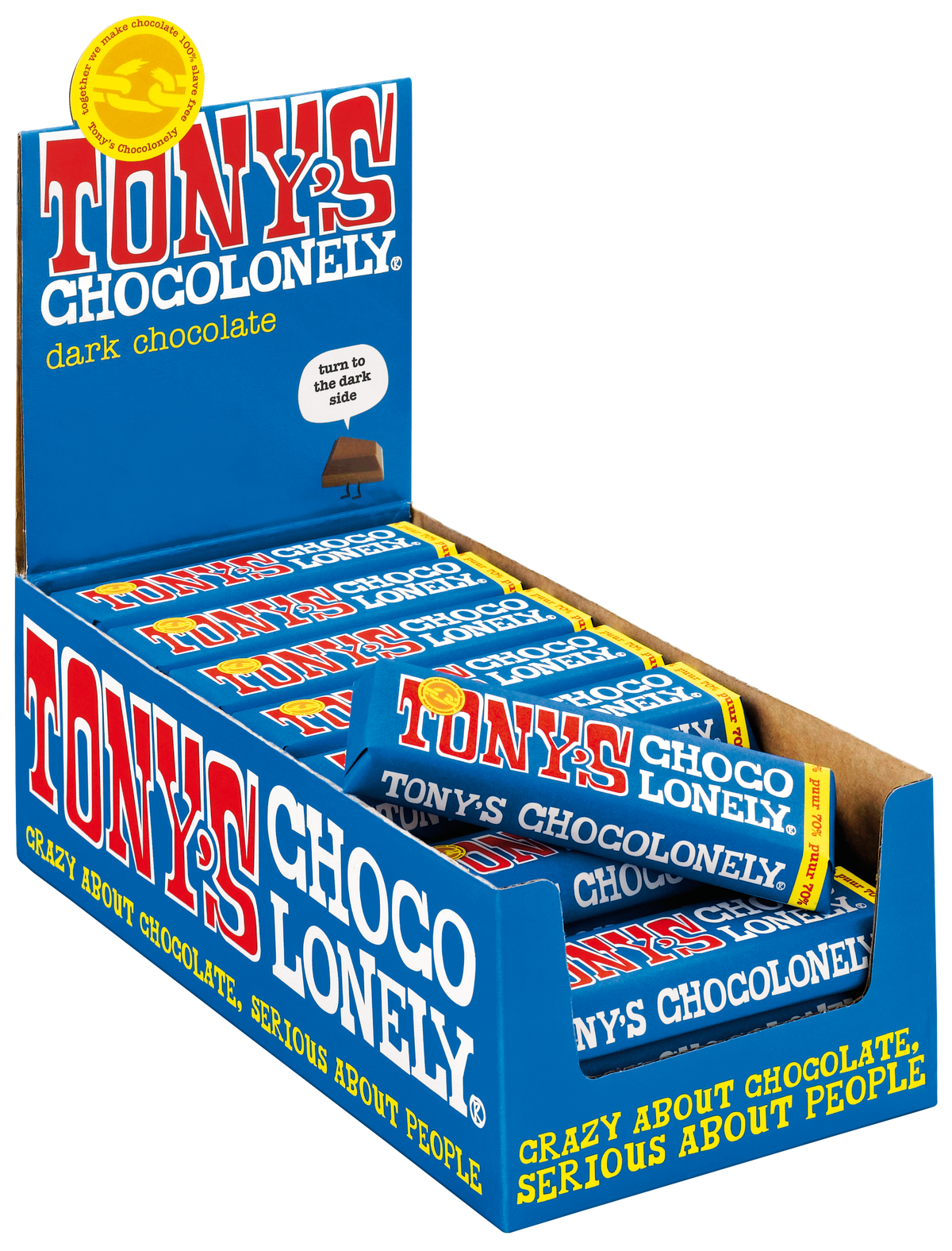 Tony's Chocolonely reepje puur, geopende verpakking