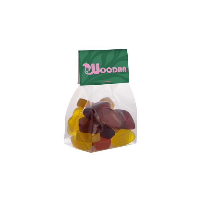 Blokzakje met 100 gram snoep en kopkaartje met eigen opdruk: Winegums