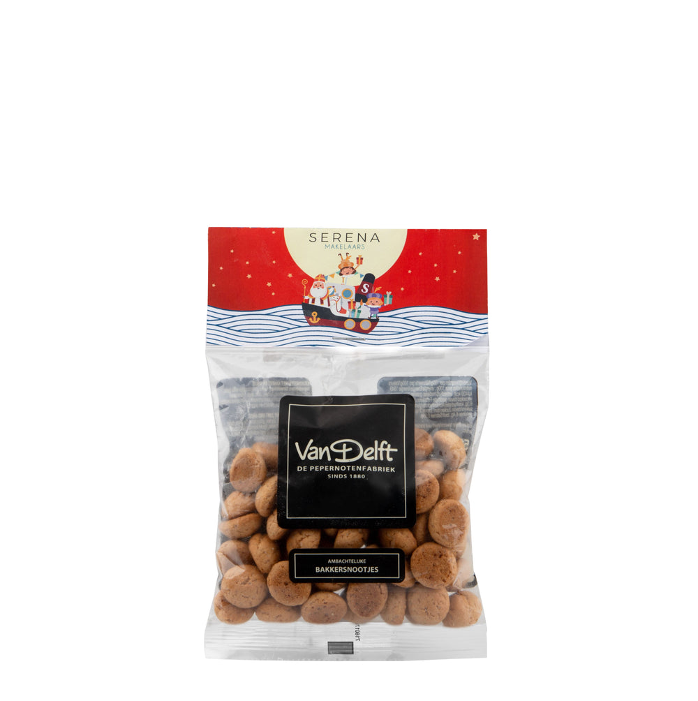 Zakje met 50 gram kruidnoten en bedrukt kopkaartje voor Sinterklaas