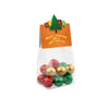 Transparant kerst blokzakje met melkchocolade kerstballen en kopkaartje in eigen vorm