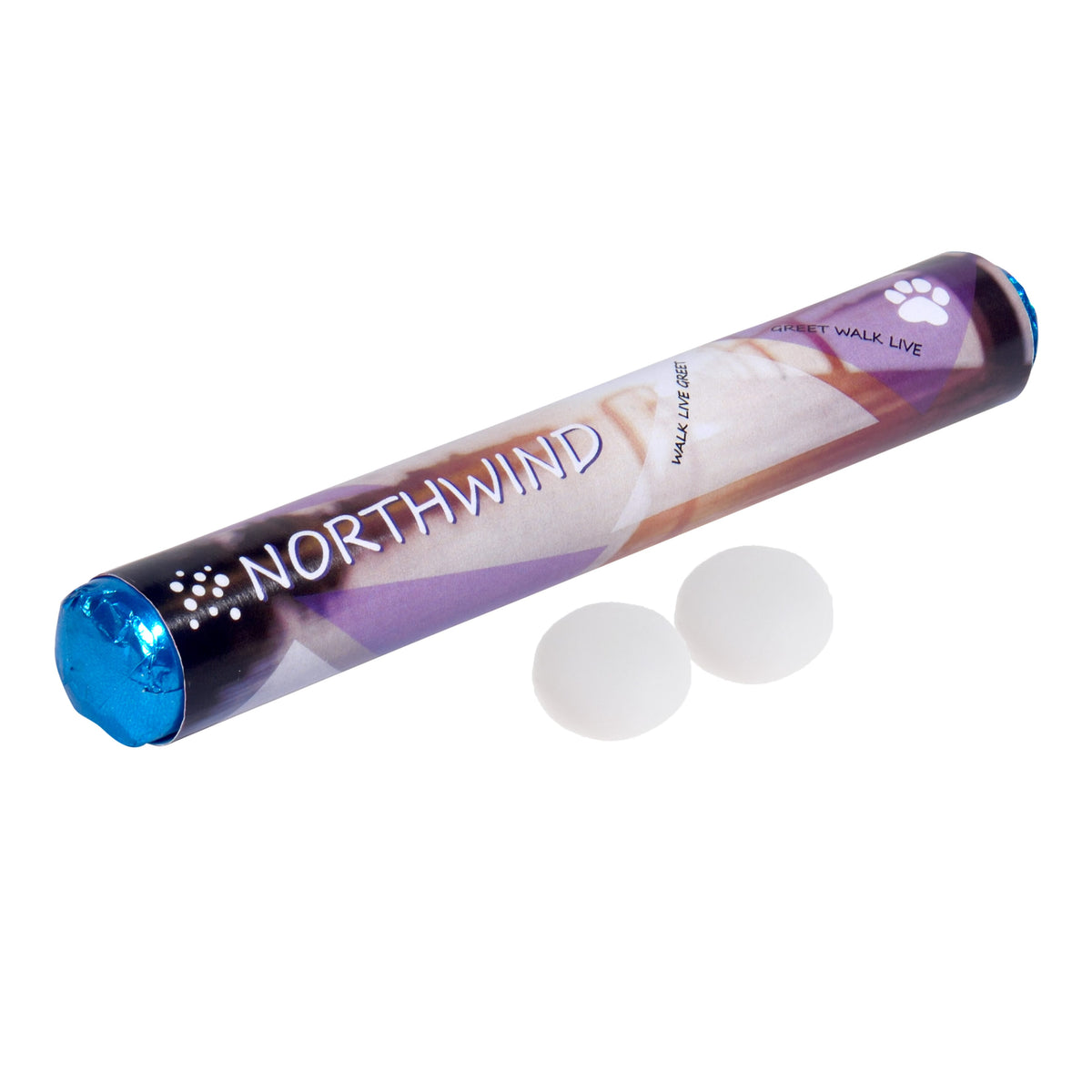 Rol Mentos met een full colour bedrukte wikkel in eigen ontwerp