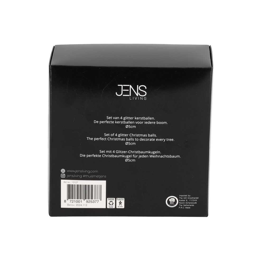 Glitter Kerstballen Zwart, set van 4 van JENS Living, productfoto 3