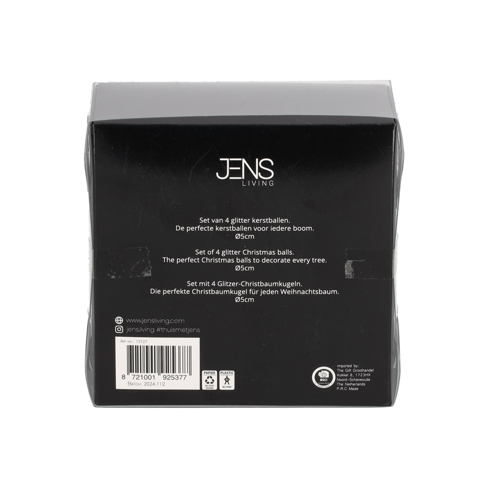 Glitter Kerstballen Zwart, set van 4 van JENS Living, productfoto 6