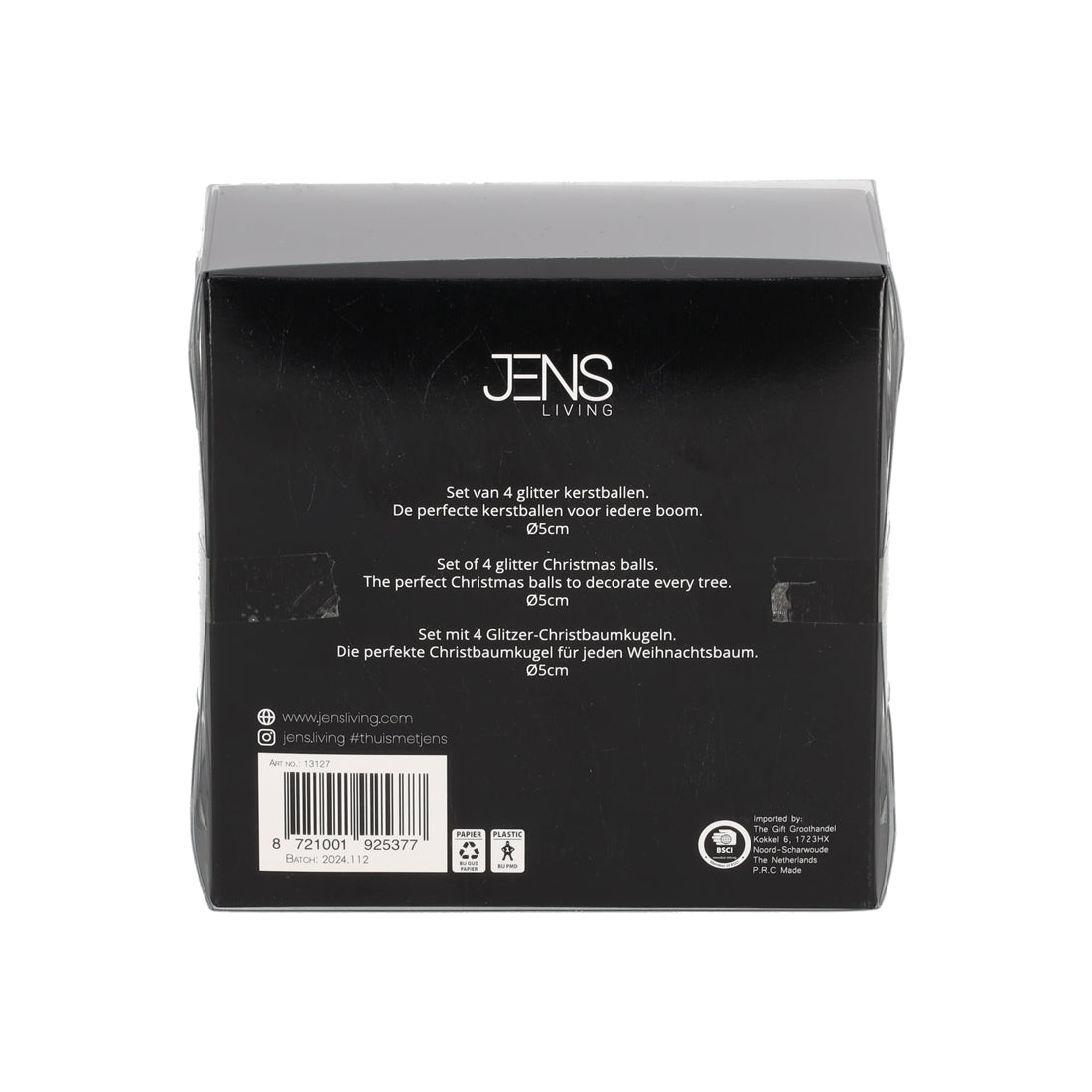 Glitter Kerstballen Zwart, set van 4 van JENS Living, productfoto 6