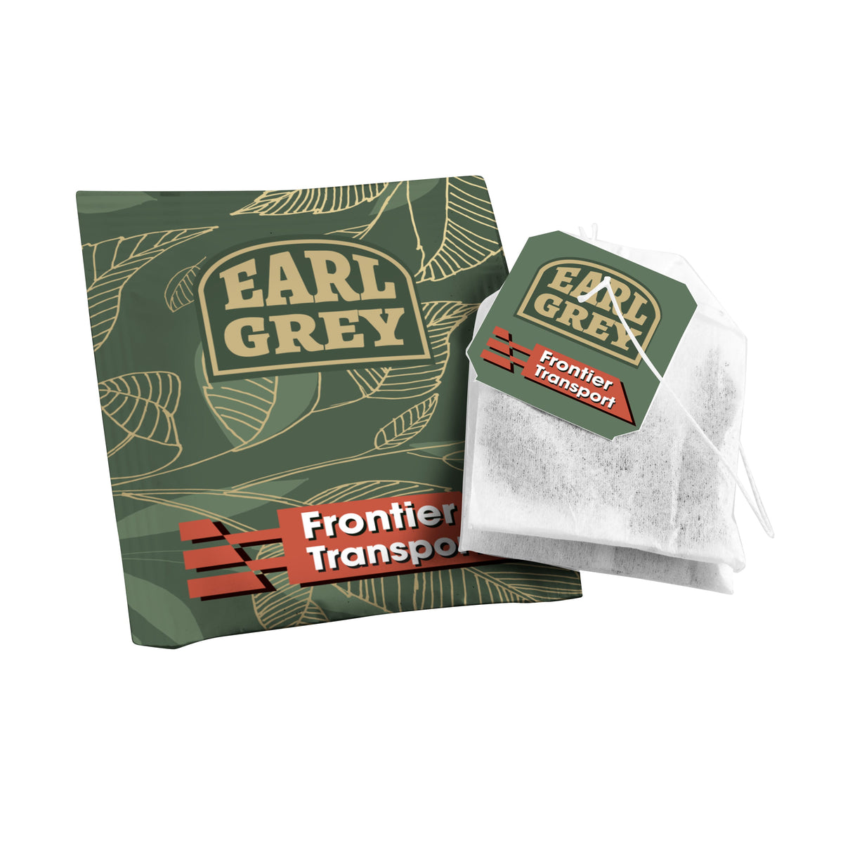 Theezakje met eigen theelabel in een full colour bedrukt papieren envelopje: Earl Grey