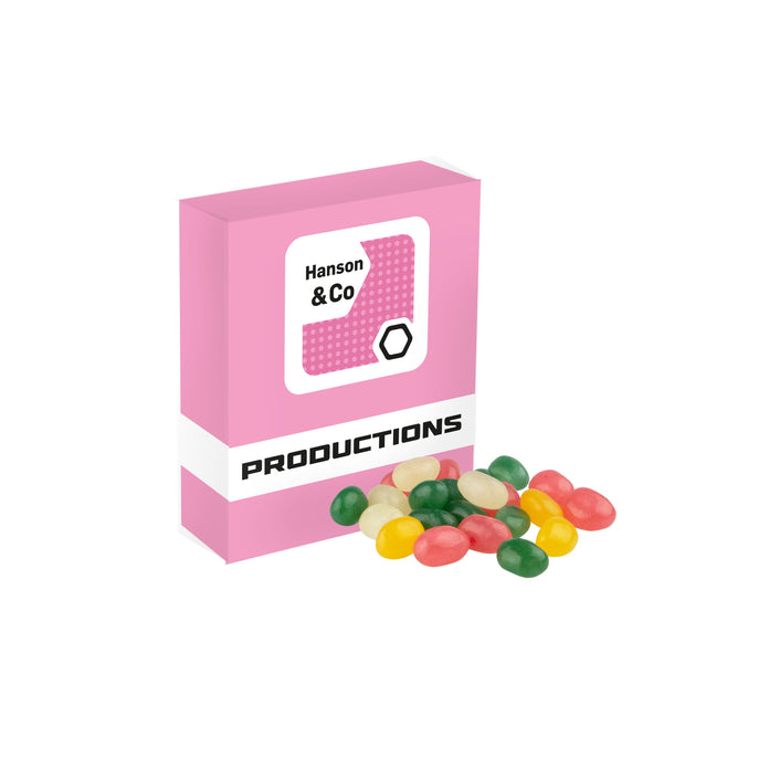 Klein papieren doosje met pepermunt, rondom full colour bedrukt met logo: Cola Jelly Beans