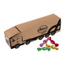 Bruine vrachtwagen van kraftpapier met full colour bedrukking en metallic sweets