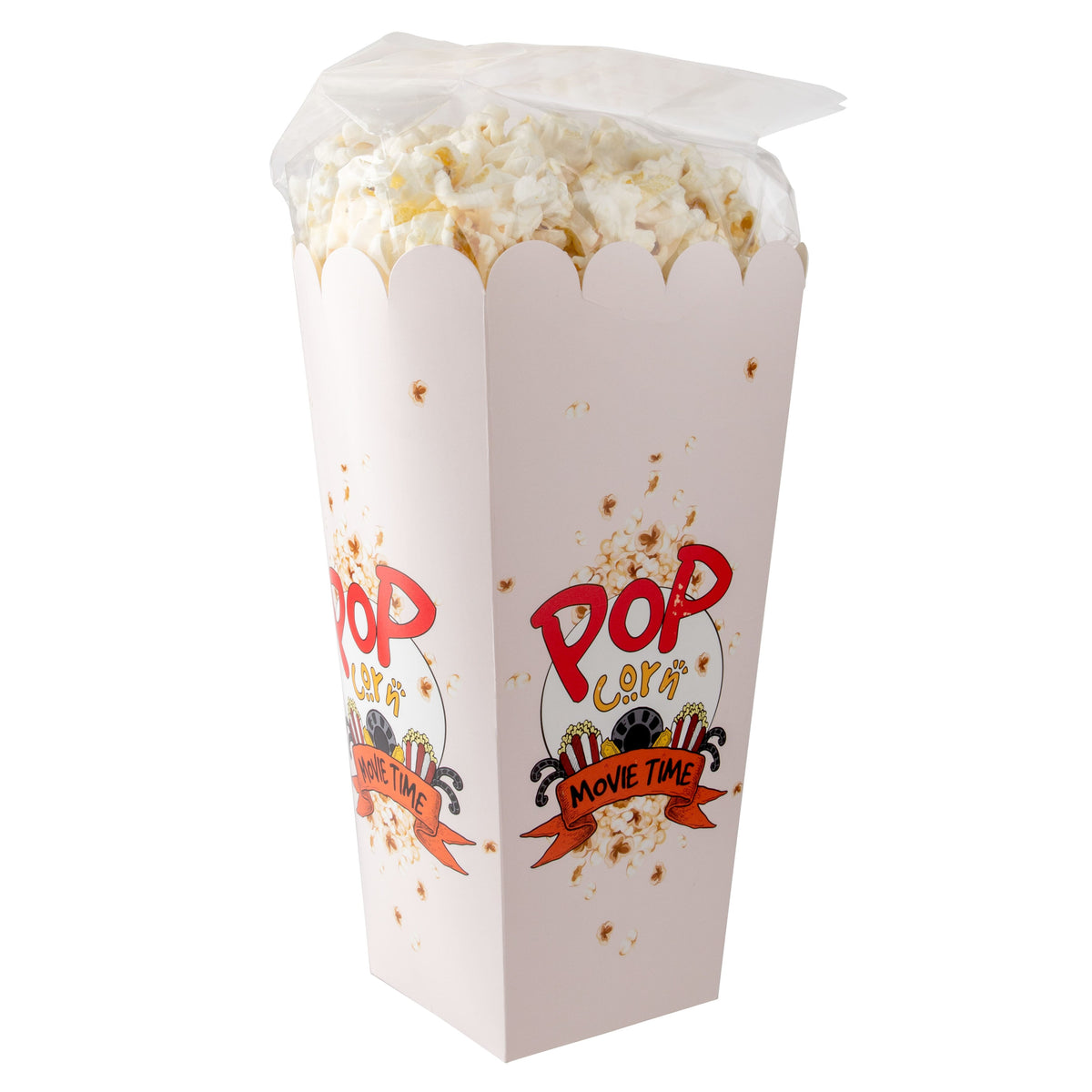 Full colour bedrukte popcorn doos gevuld met een zak zoete popcorn