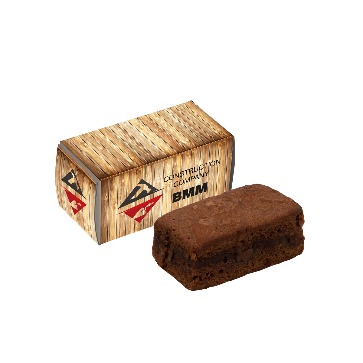 Kartonnen doosje in de vorm van een container met full colour bedrukking, gevuld met snoep: Milka Brownie