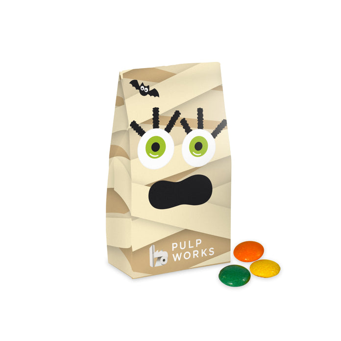 Klein papieren voerzakje met full colour bedrukking, gevuld met snoep: Mini choco