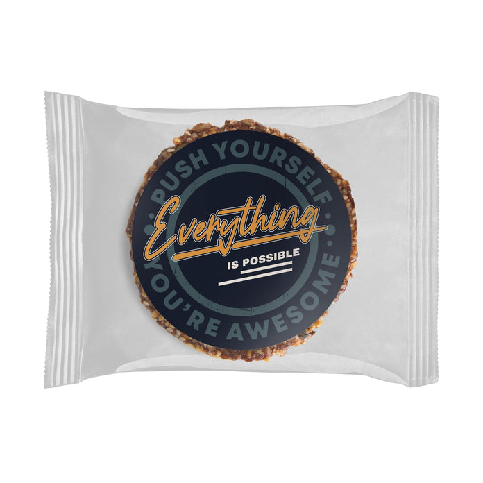 Fit cookie in transparante folie met ronde full colour sticker met logo