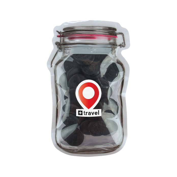Platte transparante weckpot midi gevuld met snoep en full colour sticker met logo: Muntdrop