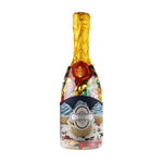 Transparante champagnefles gevuld met metallic sweets en full colour sticker met logo op de voorzijde