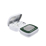 Wit mini scharnierblikje met spiegel, bedrukte inlay en pepermunt