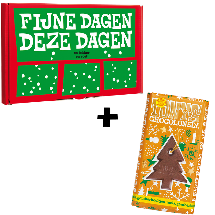 Tony's Chocolonely kerstreep melk gemberkoekje in cadeaudoos, per stuk