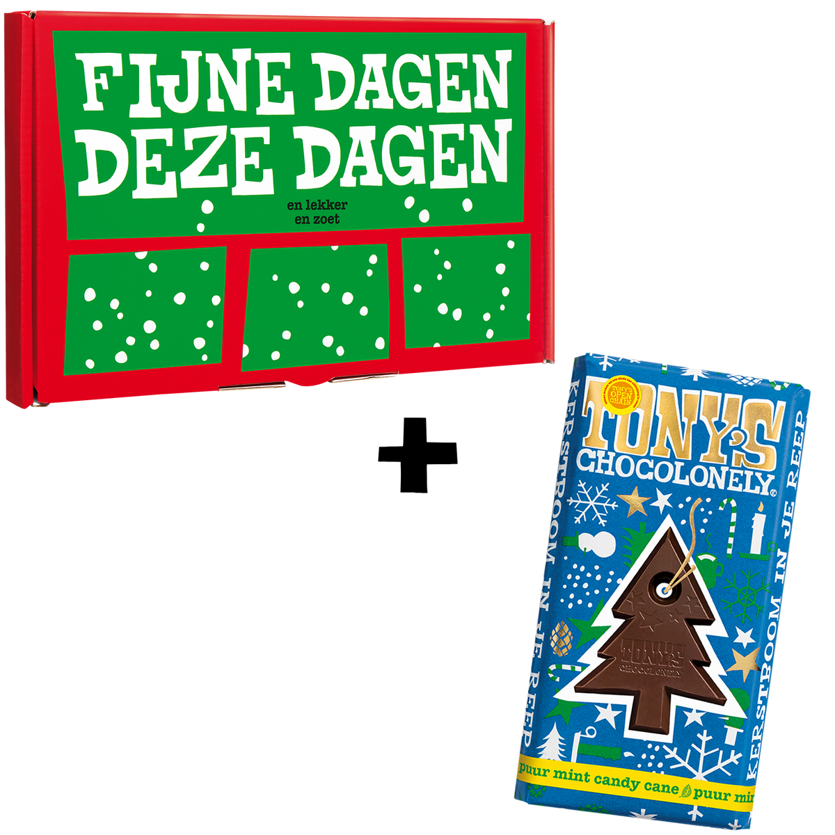 Tony's Chocolonely kerstreep puur mint candy cane in cadeaudoos