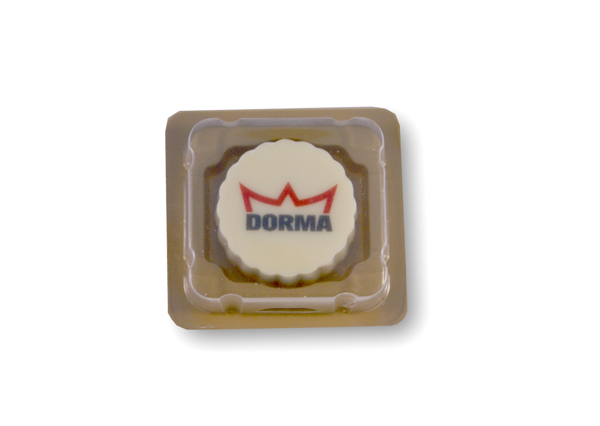 Goudkleurig doosje met 1 ronde logobonbon