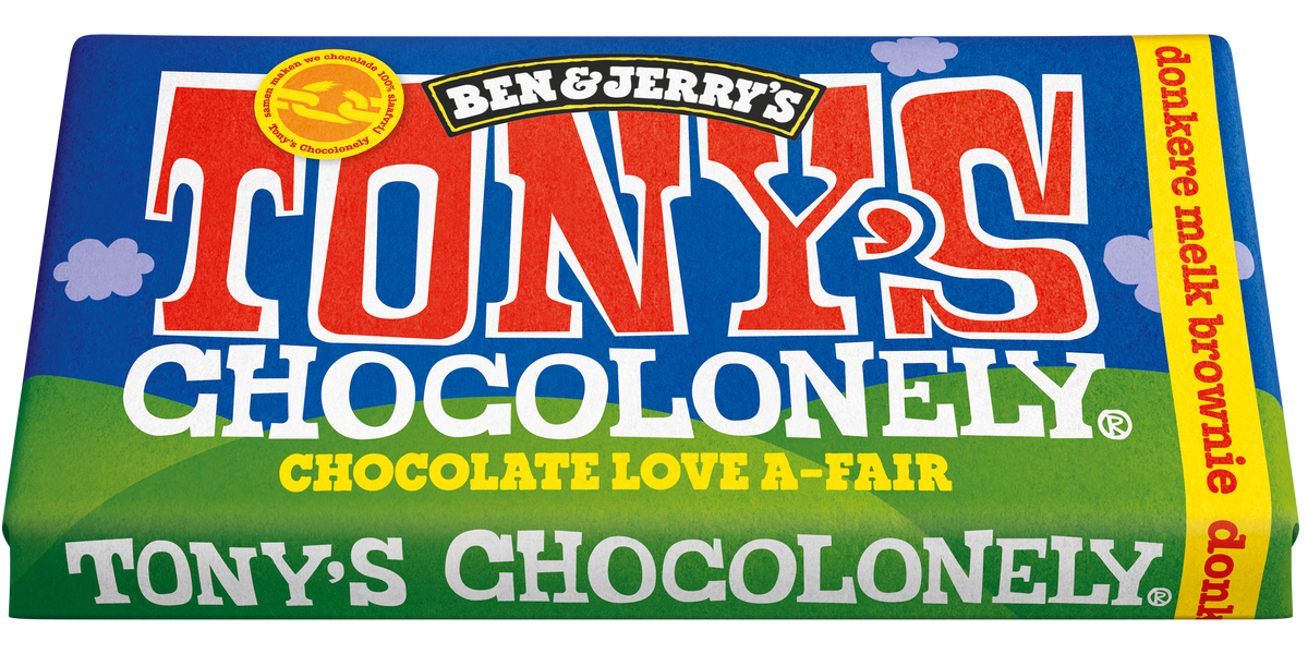 Tony's Chocolonely reep donkere melk brownie, schuin van voren