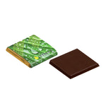 Vierkante napolitain van pure chocolade met een full colour bedrukte wikkel