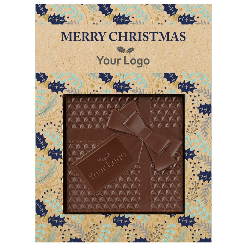 Chocolade cadeautje in een lichte doos met Merry Christmas en voorbeeldlogo