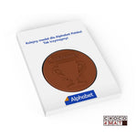 Grote ronde chocolade medaille met logo in een witte doos met eigen ontwerp