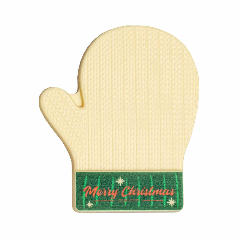 Losse want van witte chocolade met de geprinte tekst Merry Christmas
