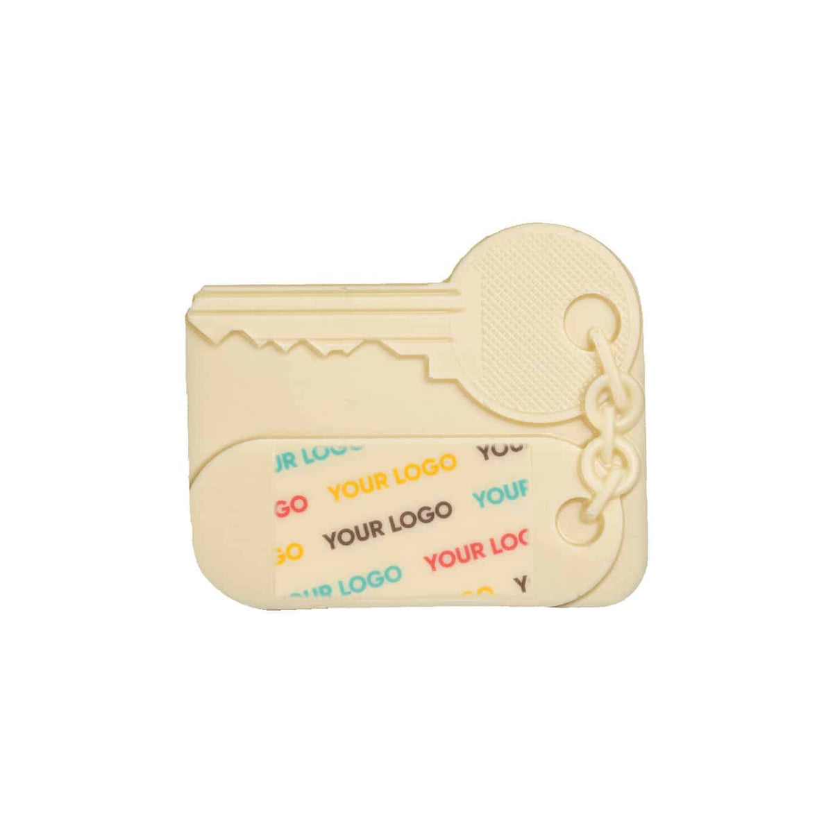Losse huissleutel van witte chocolade met geprinte voorbeeldlogo's