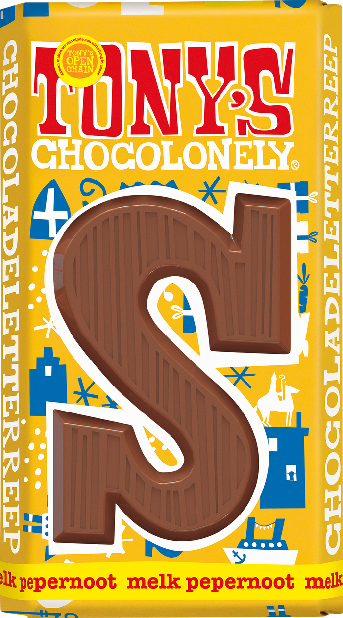 Tony's Chocolonely letterreep S melk pepernoot, doos van 15 repen
