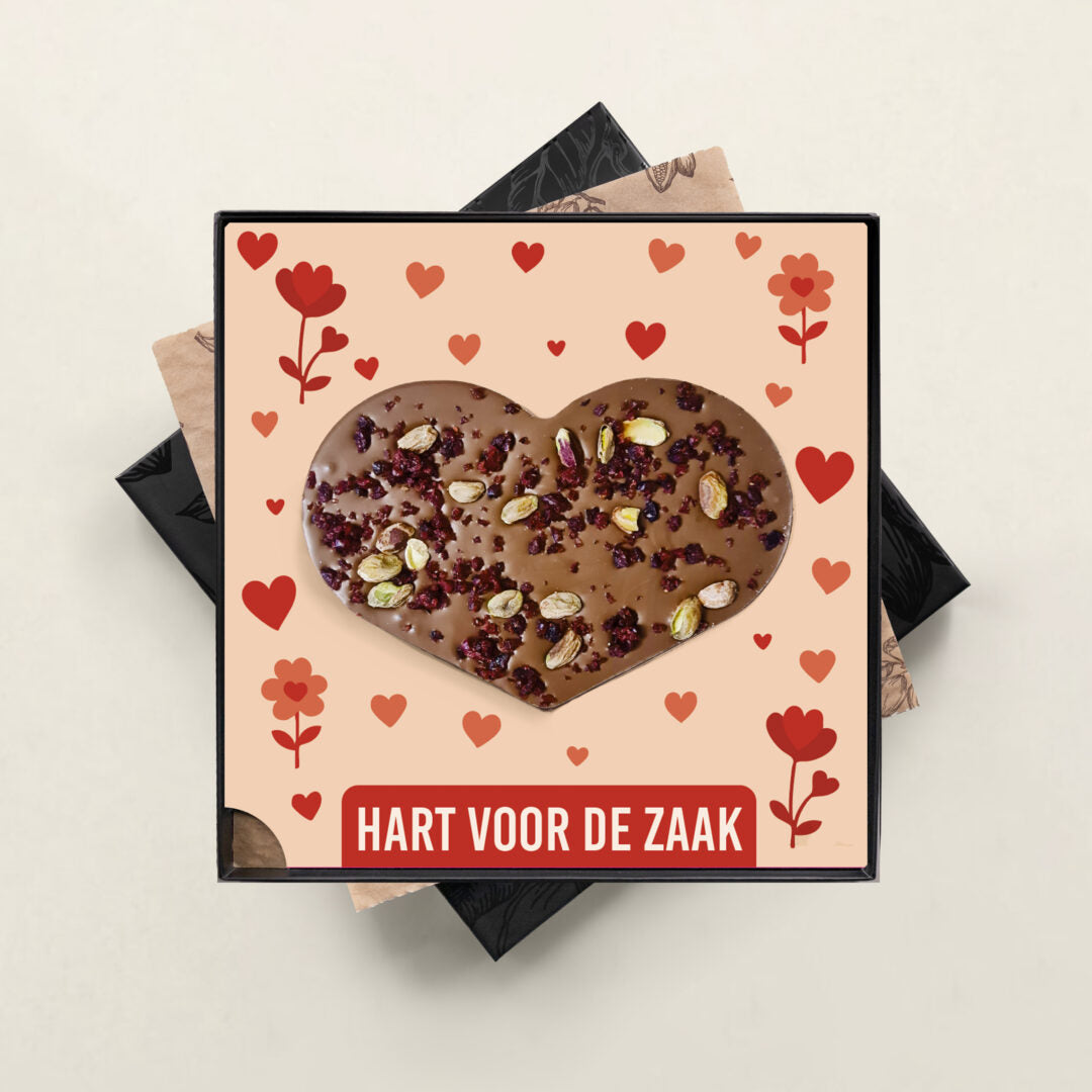 Chocolade hart in geschenkdoos, uitvoering hart voor de zaak, notenmix
