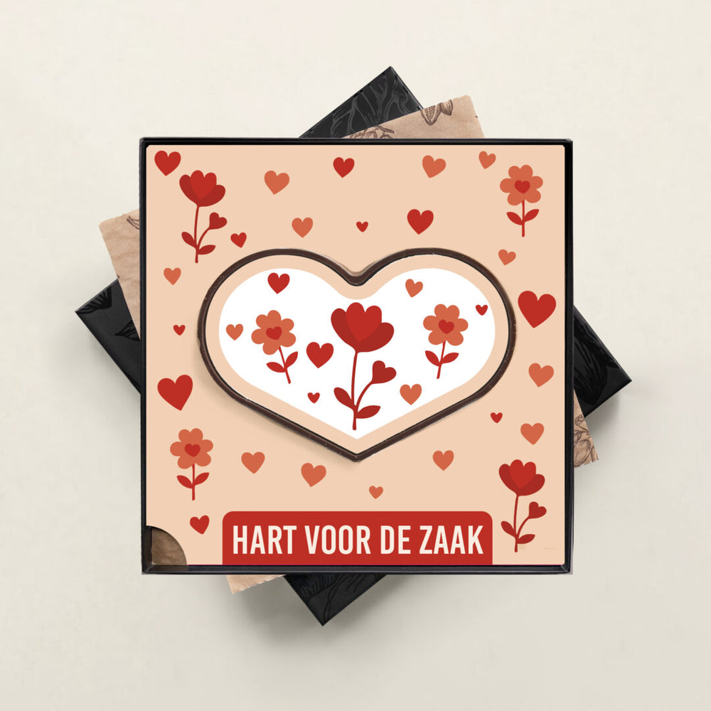 Chocolade hart in geschenkdoos, uitvoering hart voor de zaak, hartjesprint