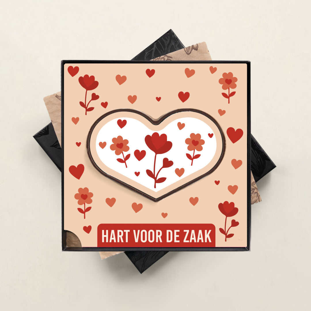Chocolade hart in geschenkdoos, uitvoering hart voor de zaak, hartjesprint