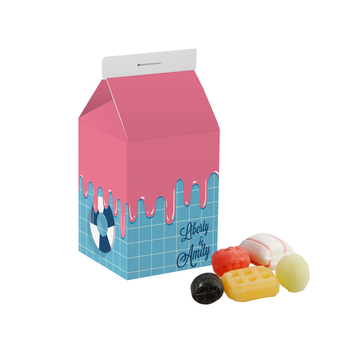 Klein kartonnen melkpakje met full colour bedrukking, gevuld met snoep: Oud Hollandse mix