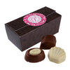 Zwarte ballotin met full colour sticker op het deksel en tien Belgische bonbons