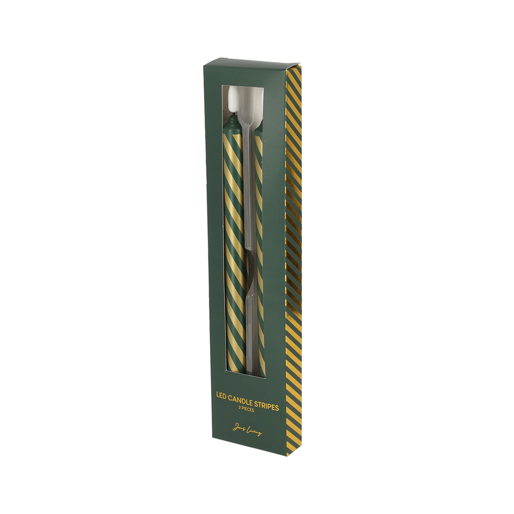 LED Kaars Gestreept Groen/Goud, set van 2 van JENS Living