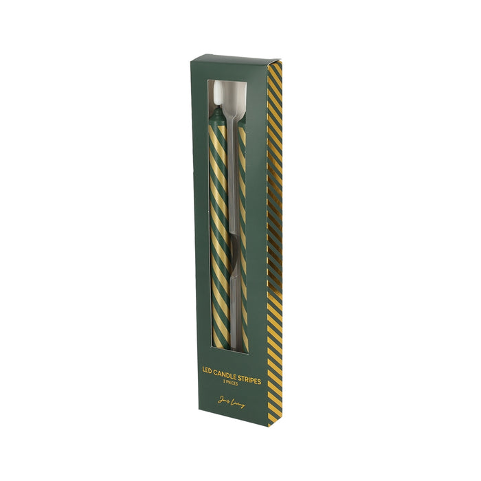LED Kaars Gestreept Groen/Goud, set van 2 – JENS Living