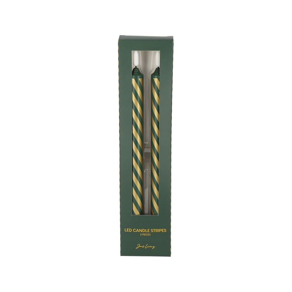LED Kaars Gestreept Groen/Goud, set van 2 van JENS Living, productfoto 2
