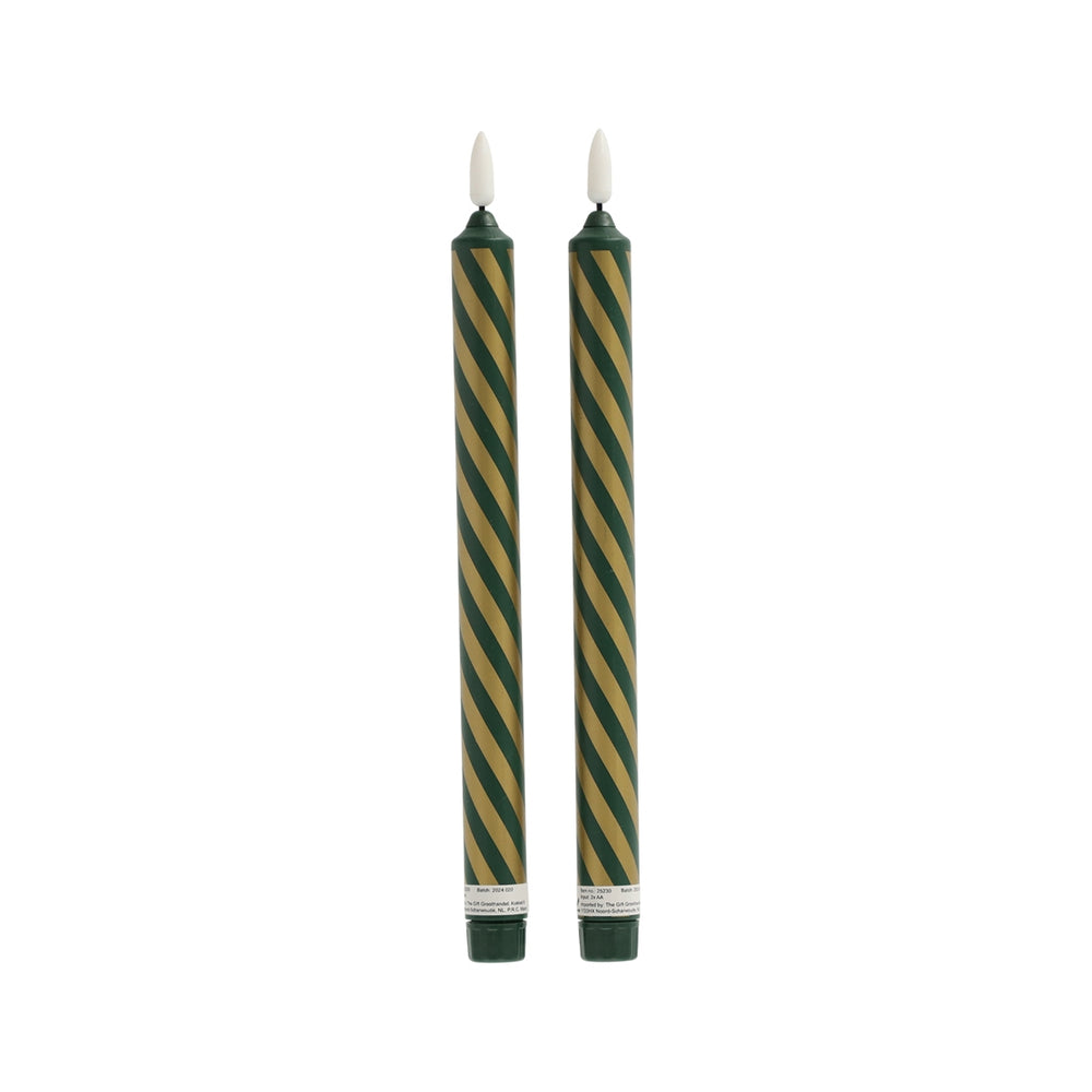 LED Kaars Gestreept Groen/Goud, set van 2 van JENS Living, productfoto 4