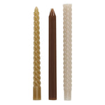 Swirl Dinerkaarsen Taupe, set van 3 van JENS Living