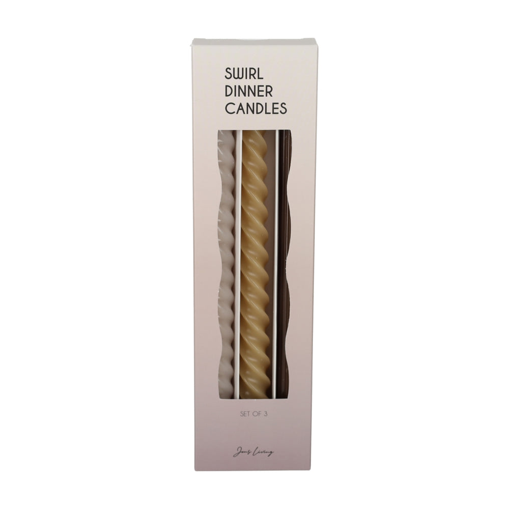 Swirl Dinerkaarsen Taupe, set van 3 van JENS Living, productfoto 3