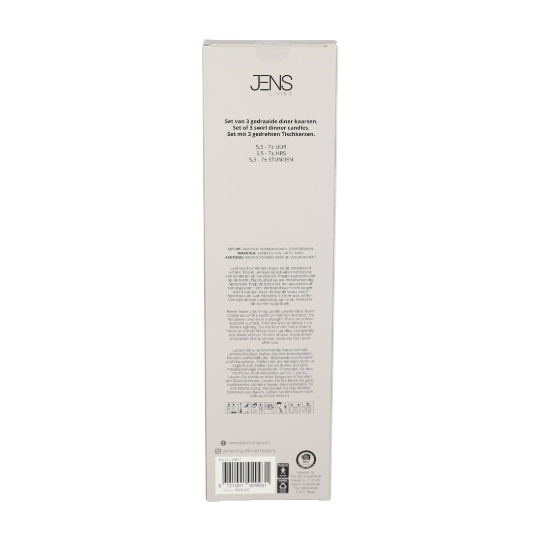 Swirl Dinerkaarsen Taupe, set van 3 van JENS Living, productfoto 4