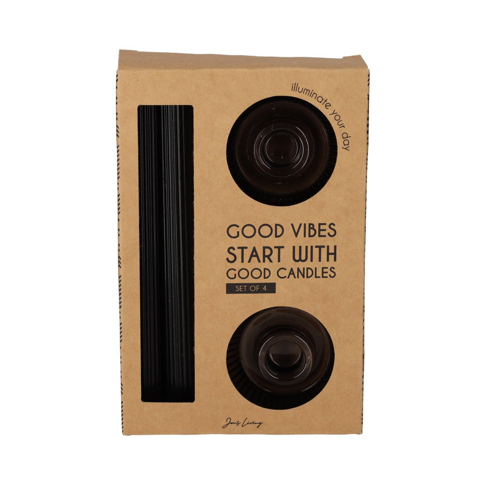 Giftset Kandelaar + Kaars Zwart, set van 2 van JENS Living, productfoto 4