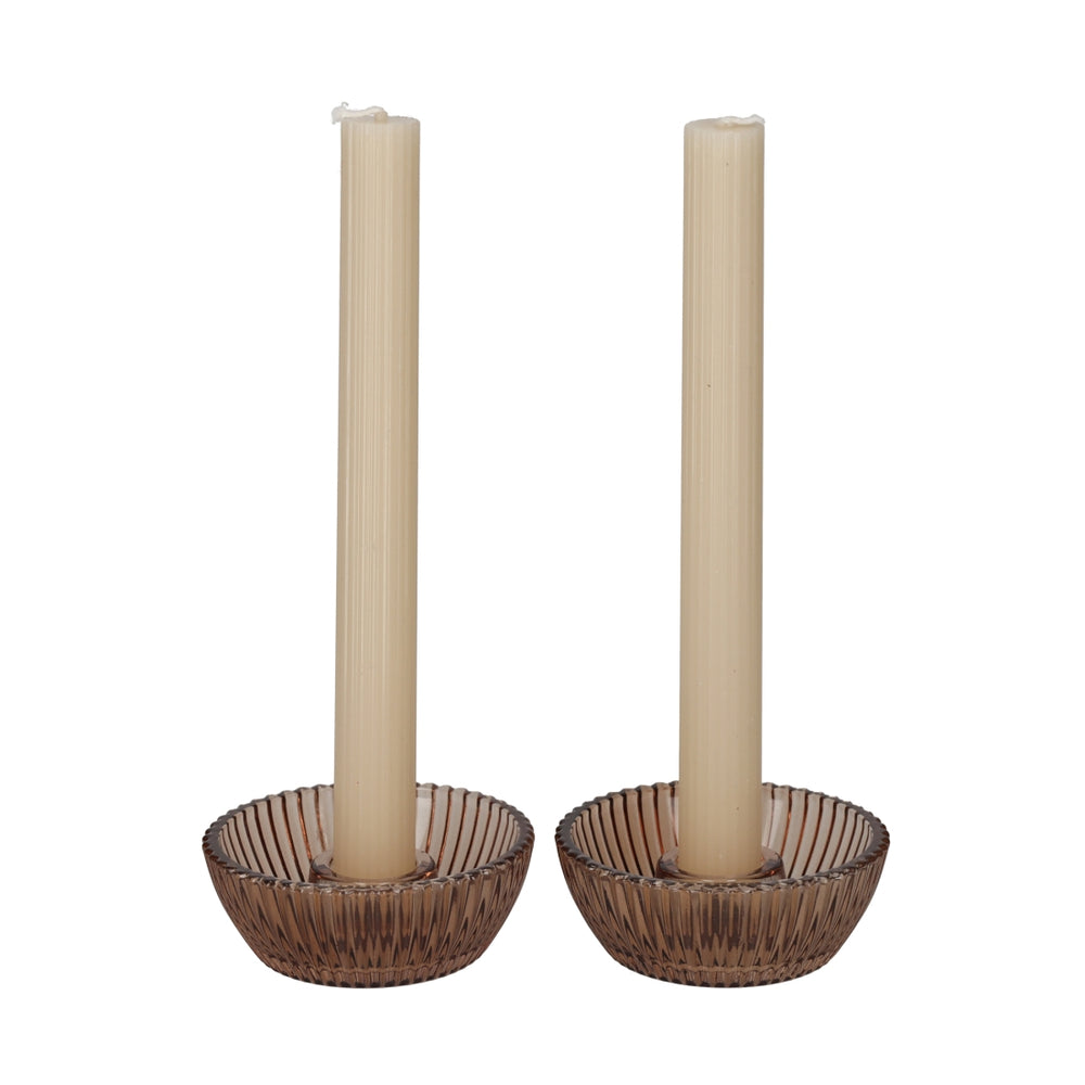 Giftset Kandelaar + Kaars Bruin, set van 2 van JENS Living